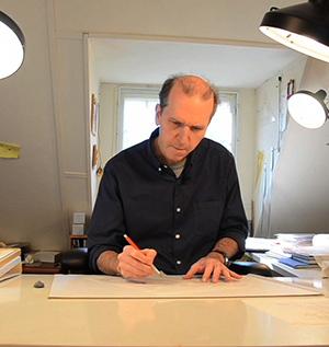 Three-time Caldecott Award winner David Wiesner at work in his studio.