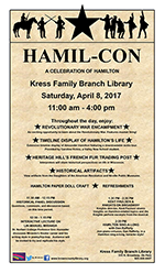 The library’s promotional poster, which echoed the Broadway play Hamilton’s look