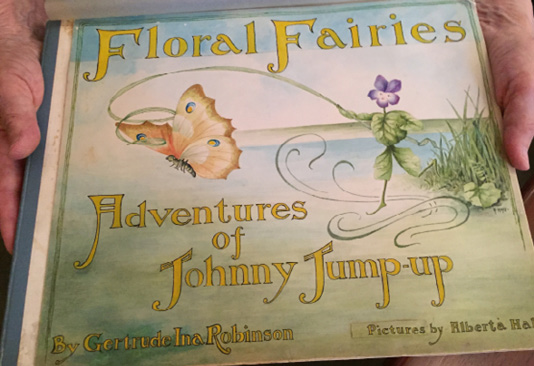 Book dummy of <em>Floral Fairies: Adventures of Johnny Jump-up</em> by Gertrude Robinson and illustrated by Alberta Hall, never published (1907).