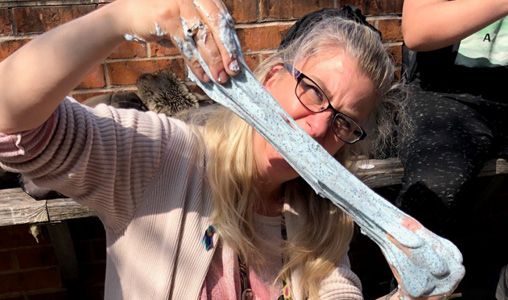 We relied on our outside patio as a venue for our sticky make-your-own-slime program.