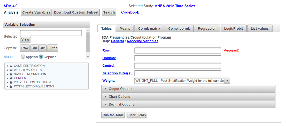 SDA tool for ANES 2012