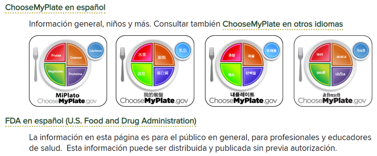 Image 2. ChooseMyPlate Section of Spanish Language Guide
