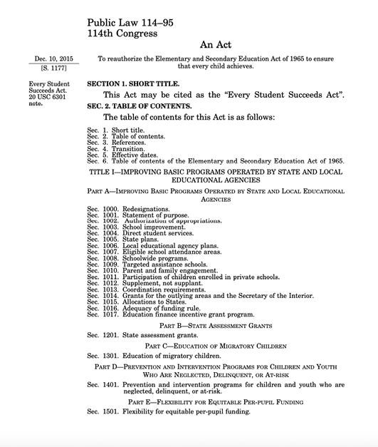 Figure 7. Screenshot of the Every Student Succeeds Act of 2015. Source: “S.1177—114th Congress (2015-2016): Every Student Succeeds Act.” Congress.gov, Library of Congress. 10 December 2015. https://www.congress.gov/bill/114th-congress/senate-bill/1177/text.