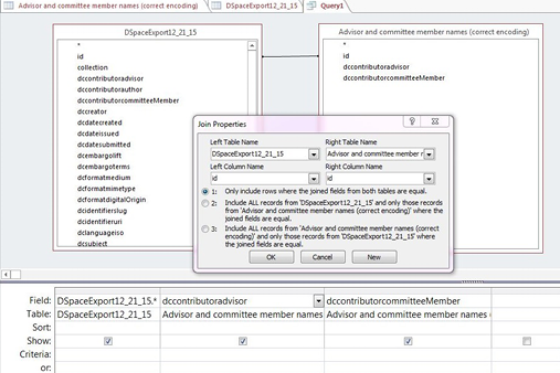 Configure settings—“join properties for join tables” function in Access