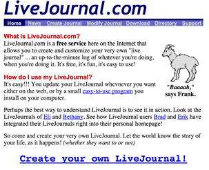 Figure 1.3. Screenshot of the LiveJournal home page, circa 2000. (Source: Internet Archive)