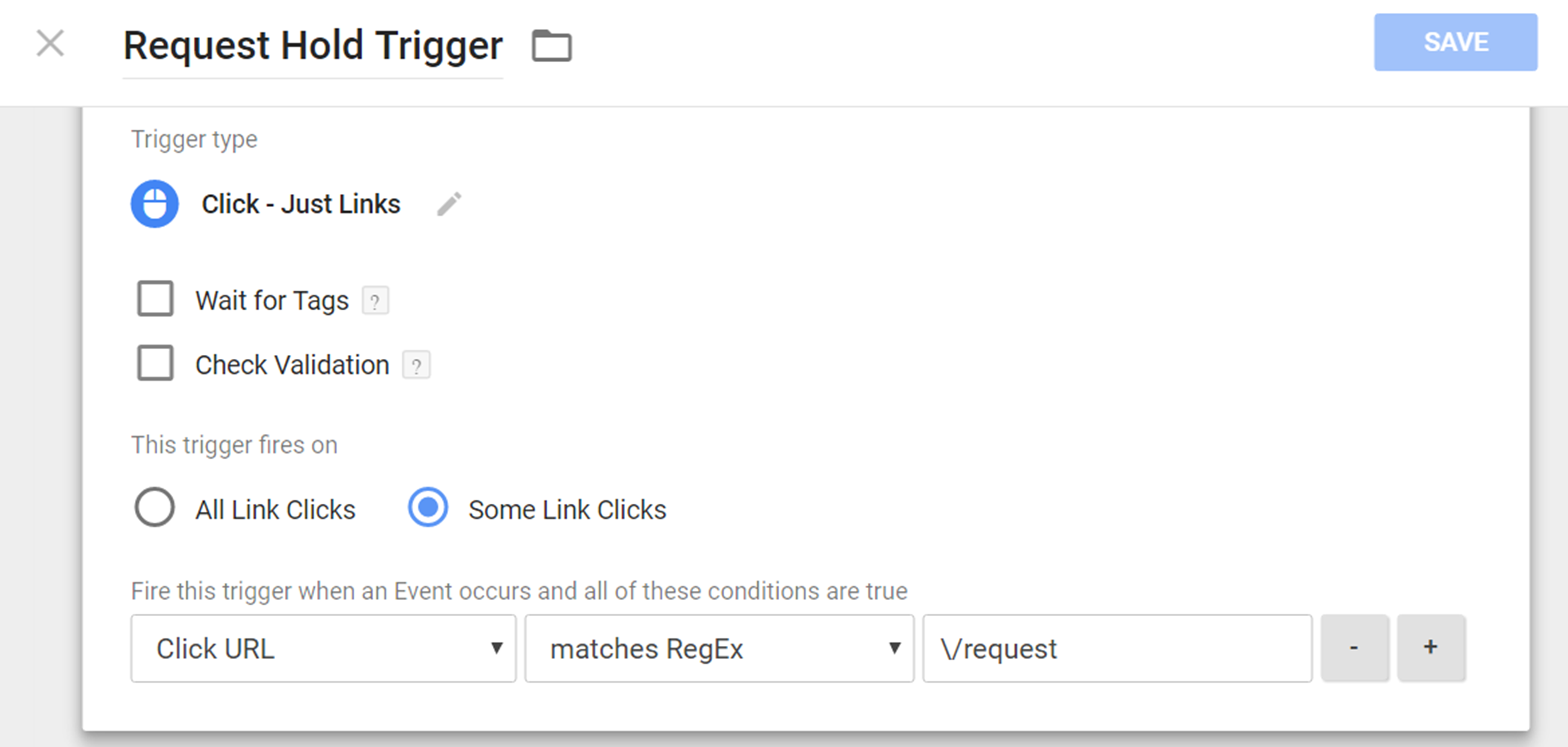 Request hold trigger, Google Tag Manager, University of Colorado Colorado Springs