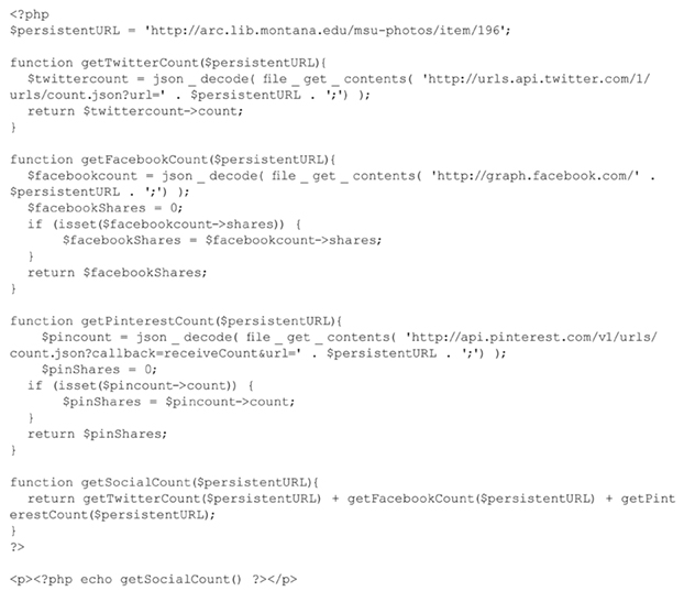 PHP code for adding social button share counts