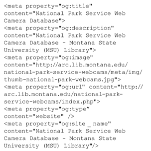 Facebook Open Graph HTML for page shared in figure 2.16