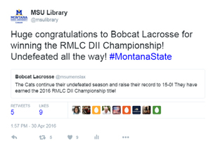 Quoted tweet of MSU lacrosse team victory announcement
