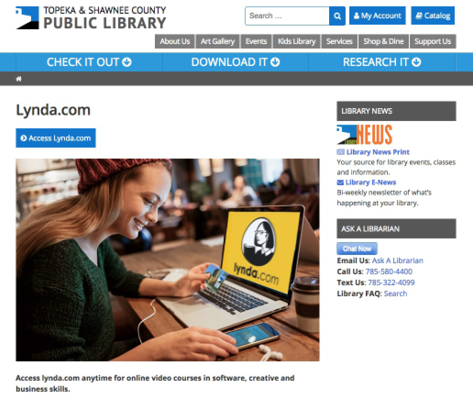 Figure 1.1. Screenshot of Topeka & Shawnee County Public Library’s Lynda.com page.