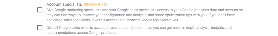 Figure 2.7. Google Analytics options for access to data by its personnel.