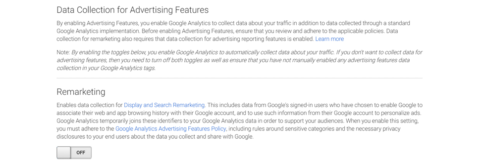 Figure 2.9. Data collection for advertising features and remarketing