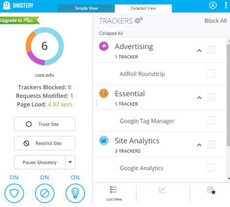 Figure 3.1. Example of Ghostery’s ability to identify tracking agents