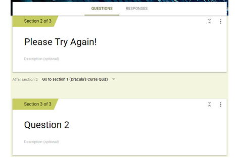 Sections of Dracula’s Curse quiz using Google Forms