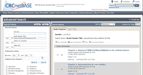 Figure 3. CRCnetBASE display of e-book titles versus chapters (tab layout)