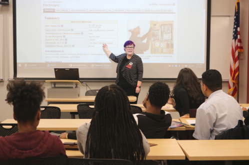 Figure 1. Presenting the program to a group of high school students